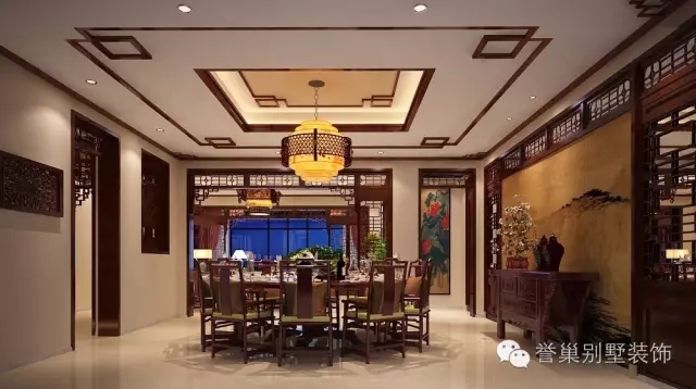 綠茵溫莎堡中式餐廳裝修設計效果圖